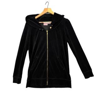 JUICY COUTURE WOMENS HOODED SWEAT JACKET BLACK SIZE L